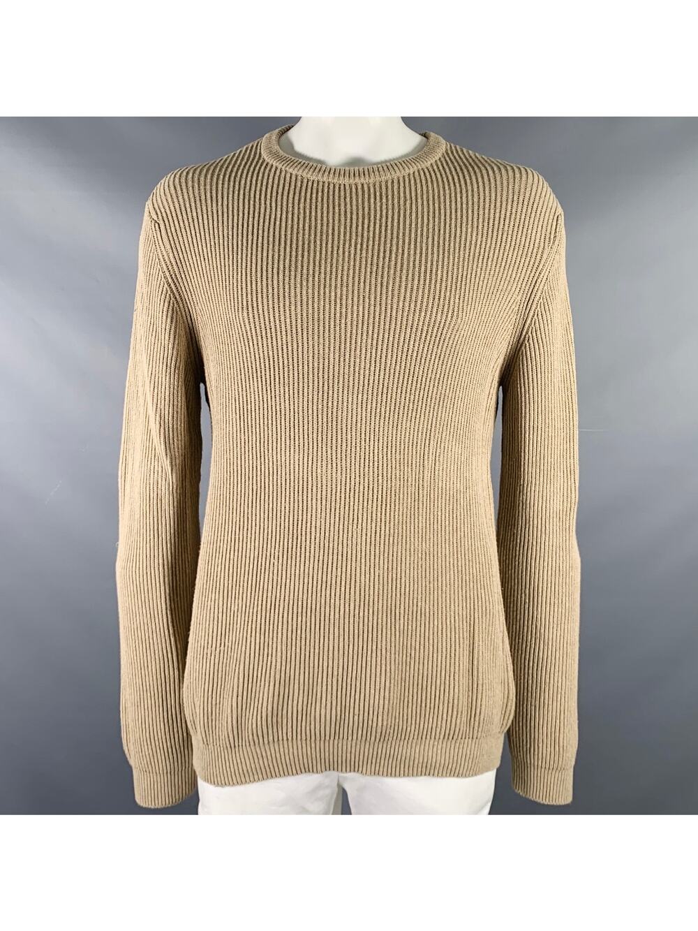 NEIMAN MARCUS Size XL Beige Knit Cotton Crew Neck Sweater